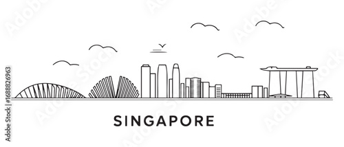 Singapore Line Art skyline silhouette. Landscape Singapore. Vector illustration. with white background