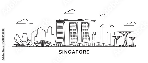 Singapore Line Art skyline silhouette. Landscape Singapore. Vector illustration. with white background