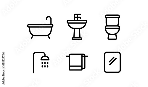 Minimalist linear icons of bathroom furniture and fixtures set