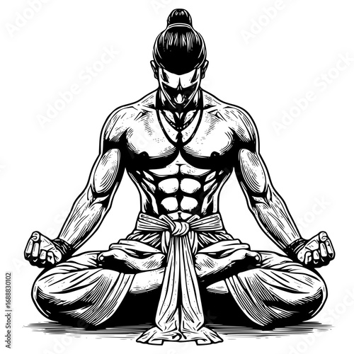 Muscular man in meditation pose