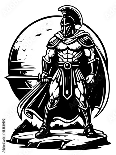 Spartan warrior standing on a rock