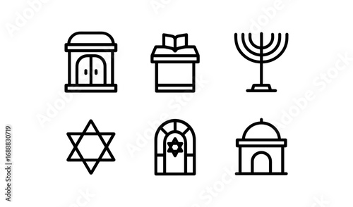 Jewish icon set: symbolic line art for religious and cultural themes