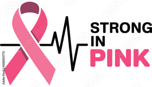 Pink ribbon heartbeat strong design isolated on transparent background