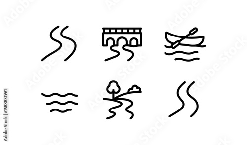 Simple line icons of nature and water activities