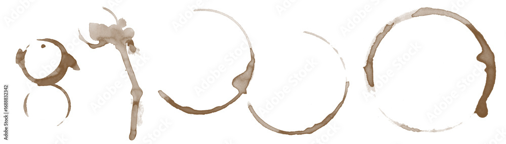 Obraz premium Coffee Stain Set Food and Drink Spill Beverage Marks Graphic Texture Isolated Background