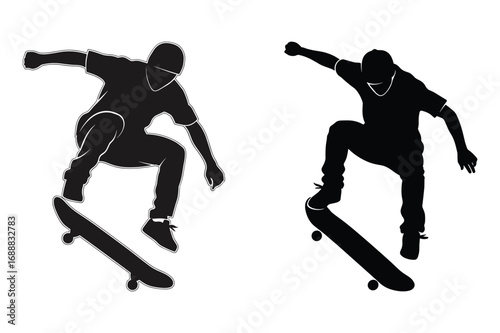 Dynamic skateboarder performing an aerial trick silhouette