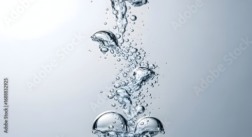 Clear water bubbles rising in a splash with droplets and bubbles in a minimalistic aquatic scene for refreshing and clean water concept
