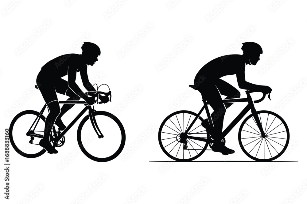 Obraz premium Two cyclists riding bicycles side by side in a clean outline silhouette