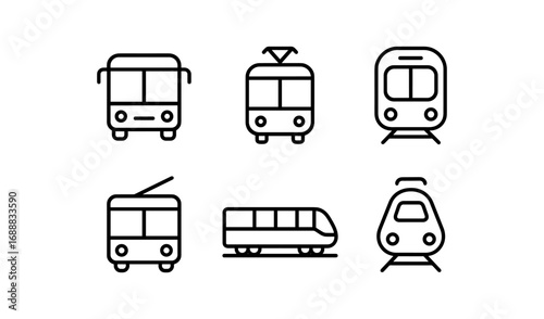 Simple linear icons of various public transportation vehicles