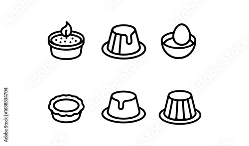 Minimalist dessert icons set: pudding, cupcake, egg, tart