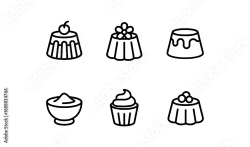 Minimalist outline icon set of various delicious desserts