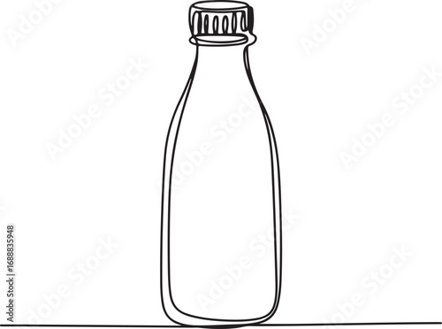 Minimal One Line Drawing of Kefir Bottle on White Background