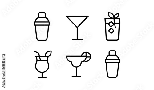 Minimalist cocktail icons set featuring classic drink shapes for stylish designs