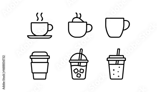 Minimalist line icons of various coffee cups and beverages