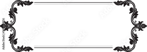 Ornate Rectangular Frame with Black Swirling Floral Corner Embellishments border rectangle