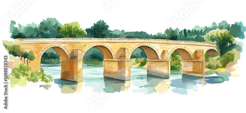 Pont du Gard. Pont du Gard watercolor vector illustration