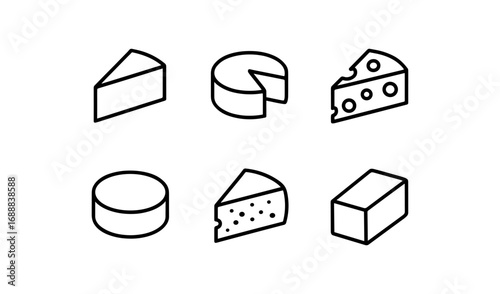 Assorted cheese outline icons featuring classic varieties of cheese shapes
