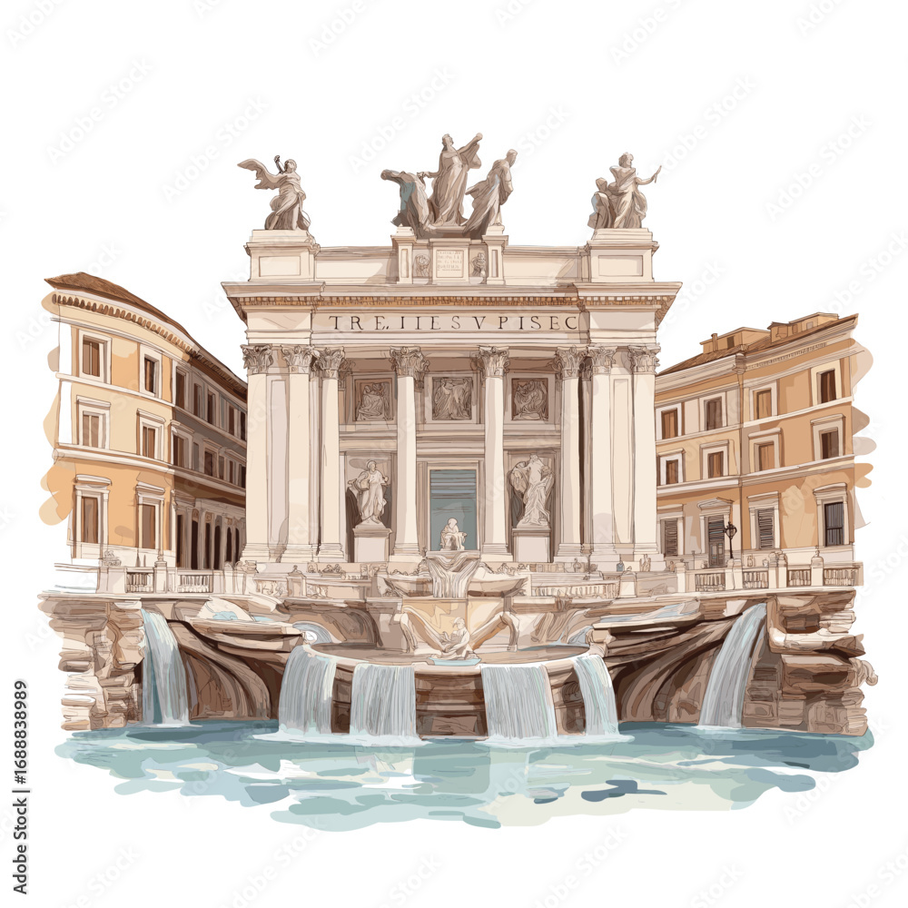 Naklejka premium Trevi Fountain. Trevi Fountain watercolor vector illustration