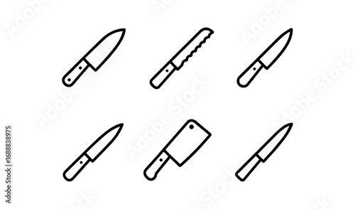 Minimalist kitchen knives collection: linear style culinary tools set