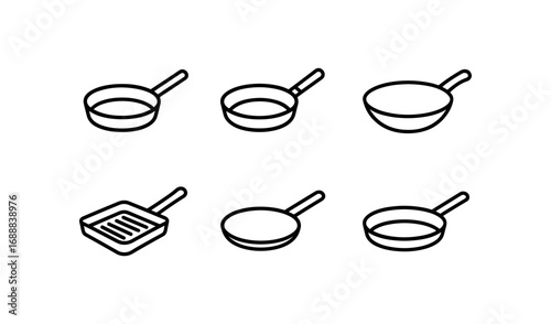 Essential cookware set: minimalist line art frying pans and skillets collection
