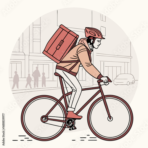 Delivery Cyclist Riding Bicycle in City Street