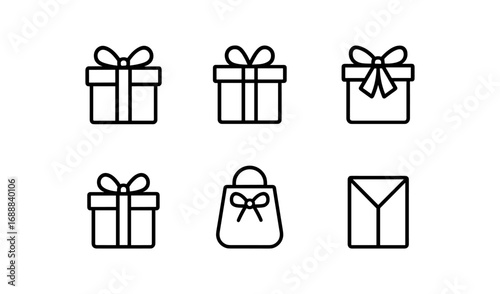 Linear gift box icons set for holidays and celebrations