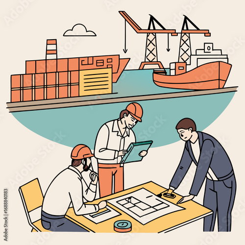 Dockworkers Reviewing Shipping Logistics Plan