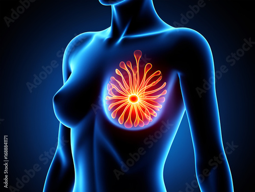 Glowing human anatomy female breast internal structure image
