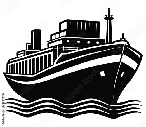 Silhouette of a ship sailing on the sea, an artistic illustration of marine travel