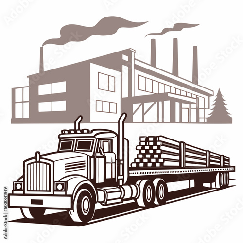 Lumber Truck Transporting Cargo to Factory