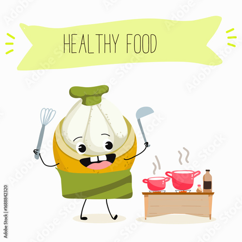 Platonia insignis, bacuri, funny characters, hand drawn vector illustration.