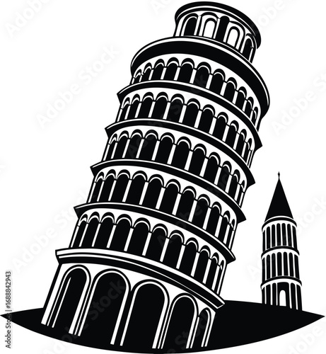Vector illustration of Italy's famous Leaning Tower of Pisa, a historical monument and architectural landmark in Tuscany