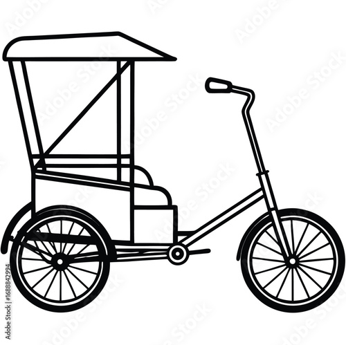 A retro illustration of an antique bicycle and a classic carriage