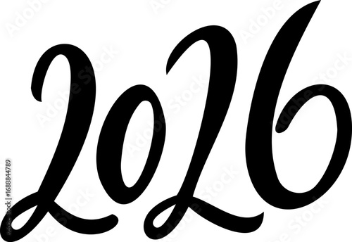 Vector 2026 year black handwriting font. White background. Isolated typography text for calendar design, flyer, banner, poster