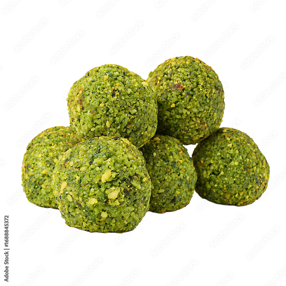 Fototapeta premium A tantalizing stack of emerald - green falafel orbs each meticulously crafted with a textured surface beckoning with savory delights