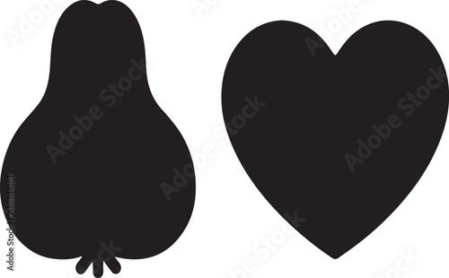 A silhouette of a pear and a heart shape on a white background