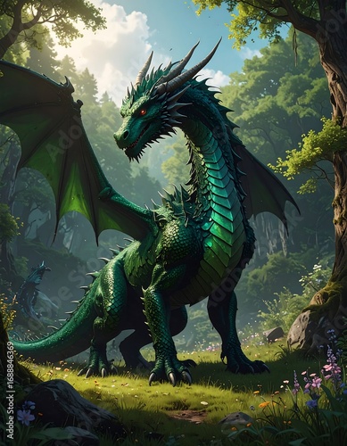 Green dragon in a forest