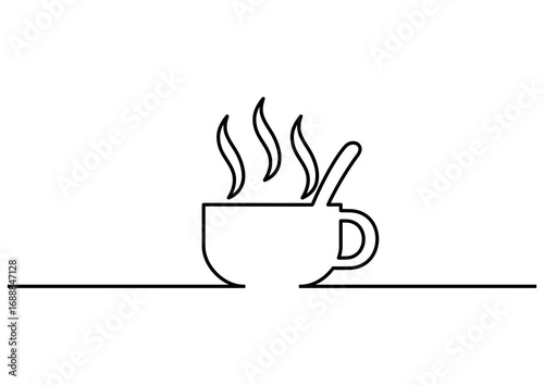 Line art silhouette of hot coffee in a cup on the table
