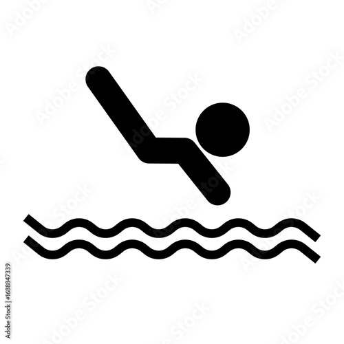 Person diving into the waves silhouette icon. Vector.