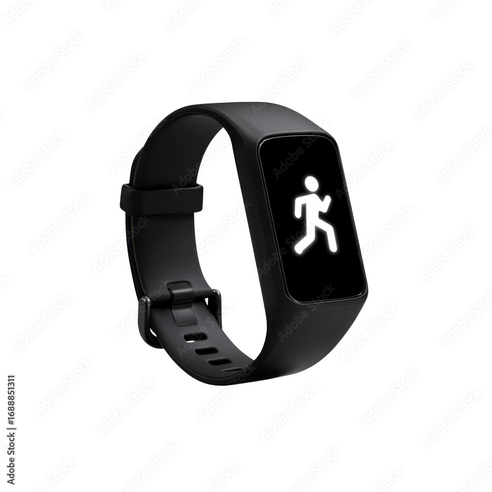 Naklejka premium Sleek Black Fitness Tracker Smartwatch with Running Icon Display