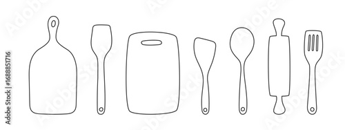 Clean line-art kitchen vector – doodle style utensils for cooking blogs, kitchen décor, printable recipe cards, and menu design.
