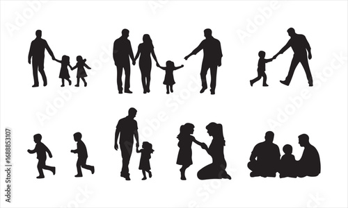 Happy Family Silhouette Vector, Parents and Children Silhouette