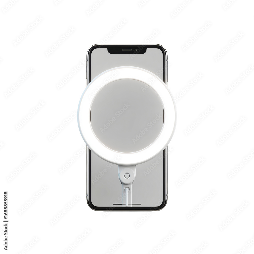 Fototapeta premium Smartphone with Attached LED Ring Light for Content Creation and Video Calls