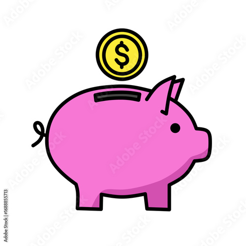Cute piggy bank vector with coin. Perfect for savings, children finance, money management, and education themes | Ikon Vektor Celengan Babi