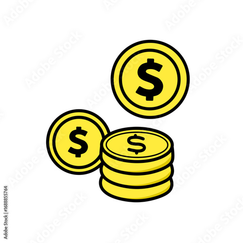 Vector icon of golden coins with dollar symbol. Perfect for finance, savings, investment, and wealth themes | Ikon Vektor Koin