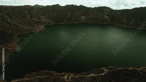Discover the stunning quilotoa lake inside ecuadorian volcano aerial view