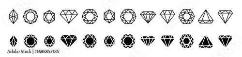 Collection of Black and White Diamond Icons and Silhouettes