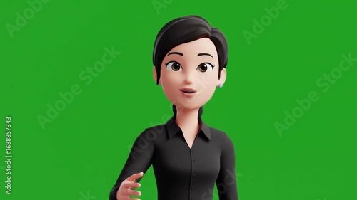 A simple and clean 3D animated male avatar in a black shirt, presented on a green screen background. Great for presentations, explainer videos, or corporate animations.