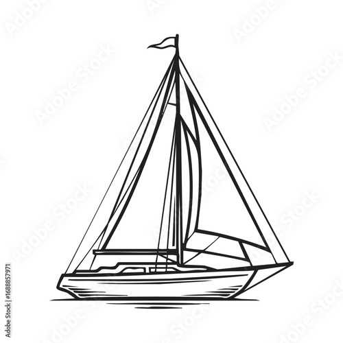 Sailboat Line Art Illustration Vector Icon