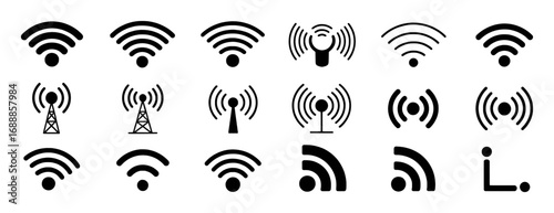Collection of Black and White Wi-Fi and Signal Icons